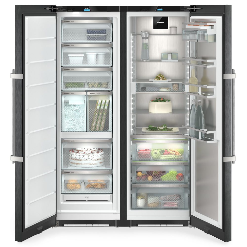 Liebherr 121cm Peak Biofresh Side By Side Fridge Freezer With Icemaker & Water Dispenser XRFBS5295 - Black Steel Liebherr 121cm Peak Biofresh Side By Side Fridge Freezer With Icemaker & Water Dispenser XRFBS5295 - Black Steel