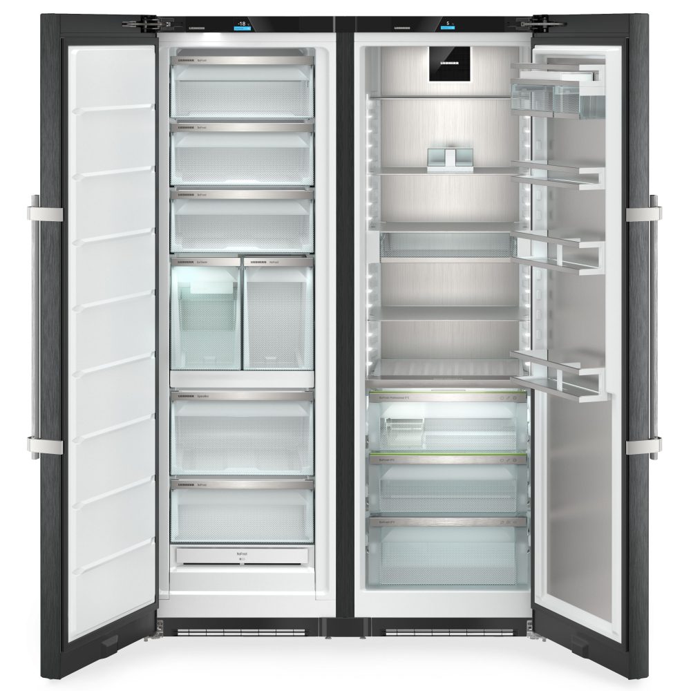 Liebherr 121cm Peak Biofresh Side By Side Fridge Freezer With Icemaker & Water Dispenser XRFBS5295 - Black Steel Liebherr 121cm Peak Biofresh Side By Side Fridge Freezer With Icemaker & Water Dispenser XRFBS5295 - Black Steel