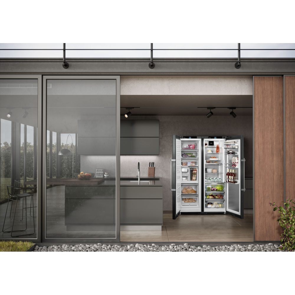 Liebherr 121cm Peak Biofresh Side By Side Fridge Freezer With Icemaker & Water Dispenser XRFBS5295 - Black Steel Liebherr 121cm Peak Biofresh Side By Side Fridge Freezer With Icemaker & Water Dispenser XRFBS5295 - Black Steel