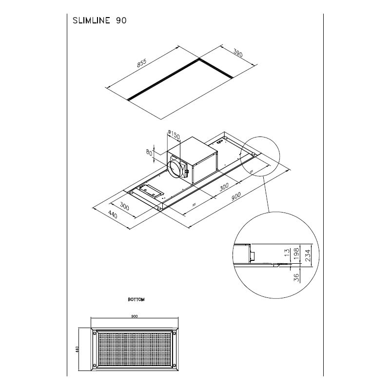 Miro SLIMLINE 90cm Ceiling Hood 275910 White Miro SLIMLINE 90cm Ceiling Hood 275910 White