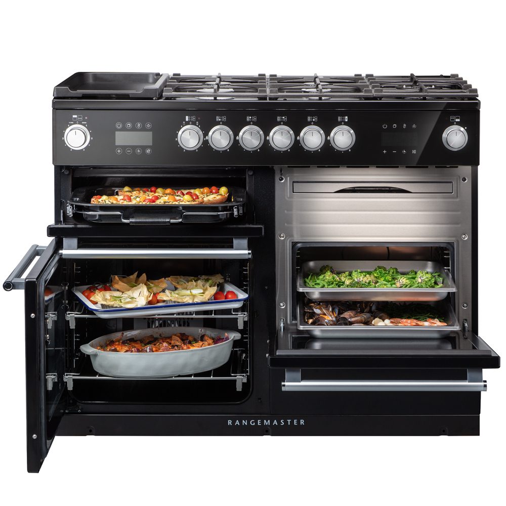 Rangemaster Nexus 110cm Dual Fuel Range Cooker With Steam 119760 NEX110SODFFBL/C - BLACK Rangemaster Nexus 110cm Dual Fuel Range Cooker With Steam 119760 NEX110SODFFBL/C - BLACK