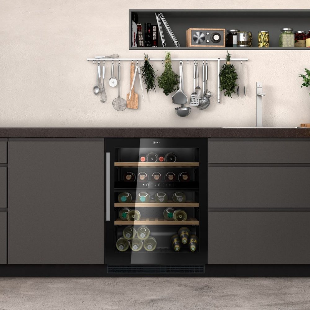 Neff 60cm N70 Undercounter Dual Zone Wine Cooler KU9213HG0G - Black Neff 60cm N70 Undercounter Dual Zone Wine Cooler KU9213HG0G - Black
