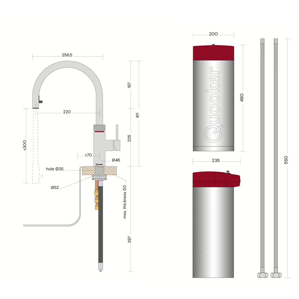 Quooker Combi Flex 3-in-1 Boiling Water Tap COMBI 2.2 FLEX SS FXRSST - Stainless Steel Quooker Combi Flex 3-in-1 Boiling Water Tap COMBI 2.2 FLEX SS FXRSST - Stainless Steel