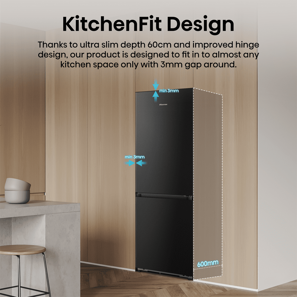 Hisense 60cm KitchenFit Frost Free Fridge Freezer RB3K330SAFC - Black Hisense 60cm KitchenFit Frost Free Fridge Freezer RB3K330SAFC - Black