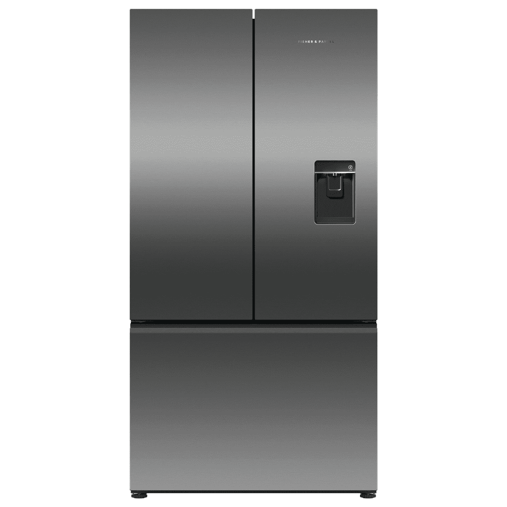 Fisher Paykel  Series 7 Handleless French Style Fridge Freezer With Ice & Water RF540ANUB6 - Black Steel