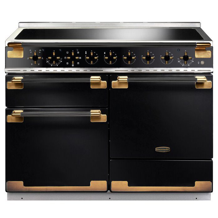 Rangemaster  Elise Luxe 110cm Black Edition Induction Range Cooker With Antique Brass Trim ELS110EIGB/BE - Black