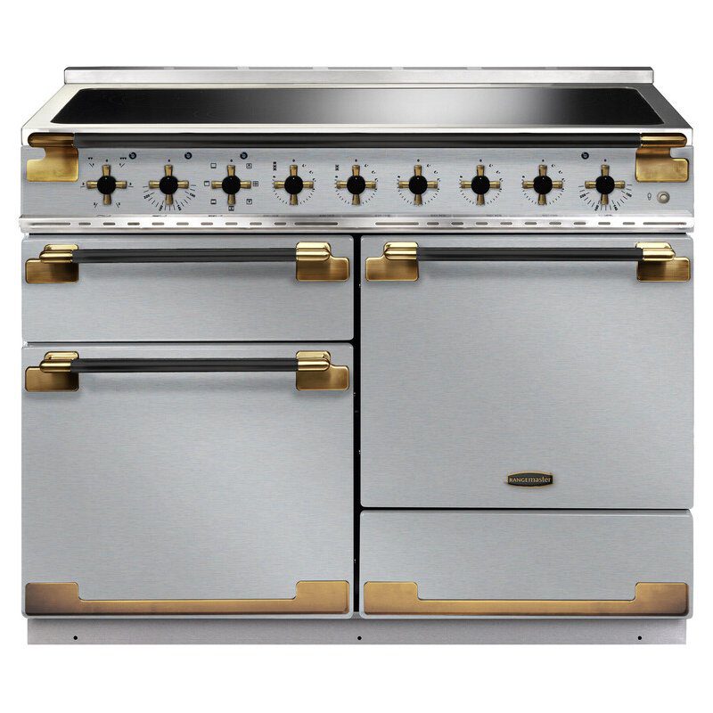 Rangemaster  Elise Luxe 110cm Black Edition Induction Range Cooker With Antique Brass Trim ELS110EISS/BE - Stainless Steel