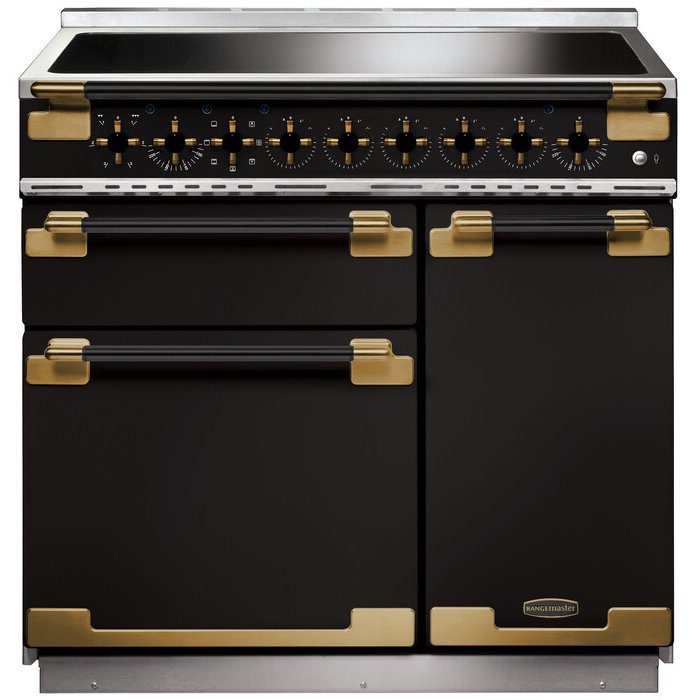 Rangemaster  Elise Luxe 90cm Black Edition Induction Range Cooker With Antique Brass Trim ELS90EIGB/BE - Black
