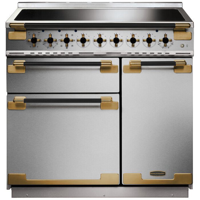 Rangemaster Elise Luxe 90cm Black Edition Induction Range Cooker With Antique Brass Trim ELS90EISS/BE - Stainless Steel
