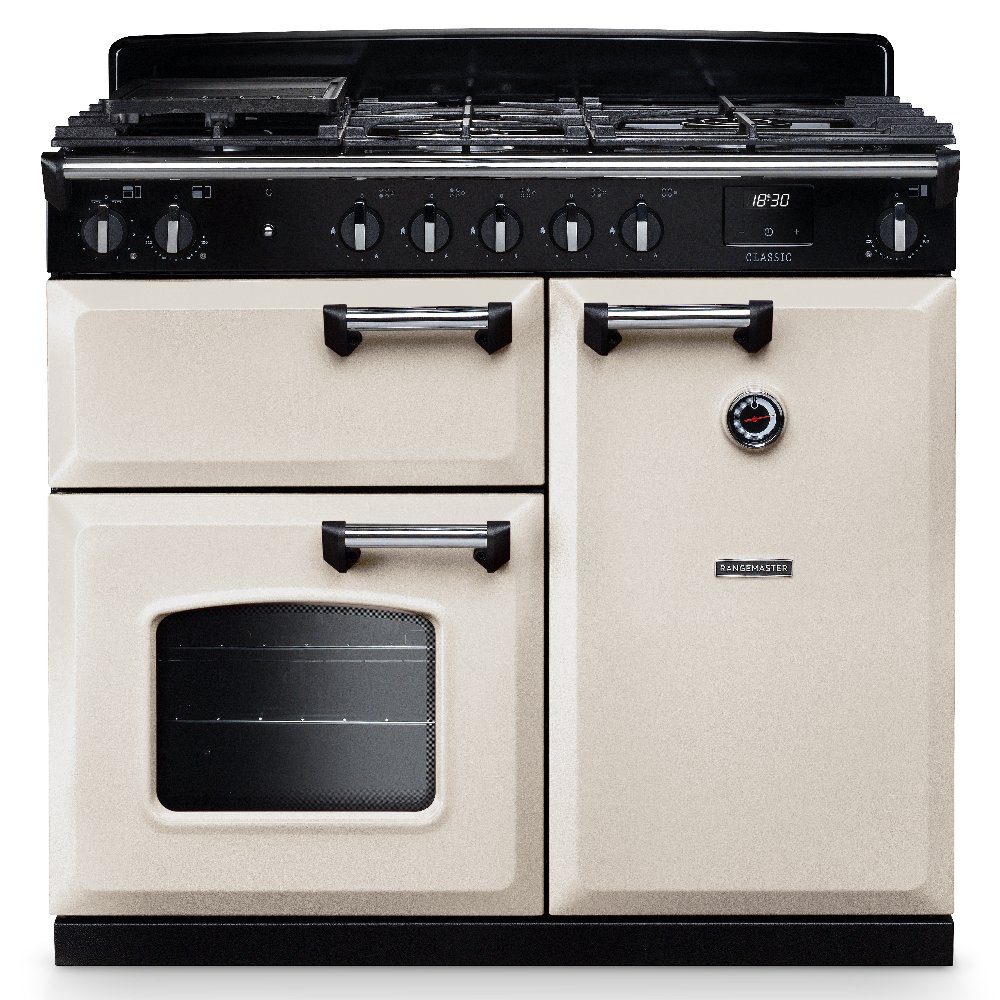 Rangemaster  Classic 100cm Dual Fuel Range Cooker Chrome Trim 14191 CL100DFPPCR/CM1 - Pale Cream