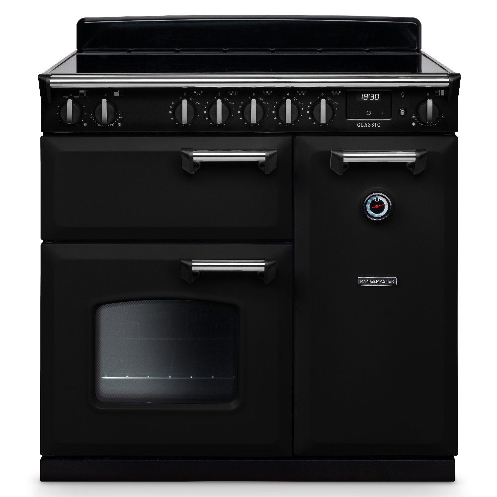 Rangemaster  Classic 90cm Induction Range Cooker Chrome Trim 14175 CL90EIPGBL/CM1 - Black