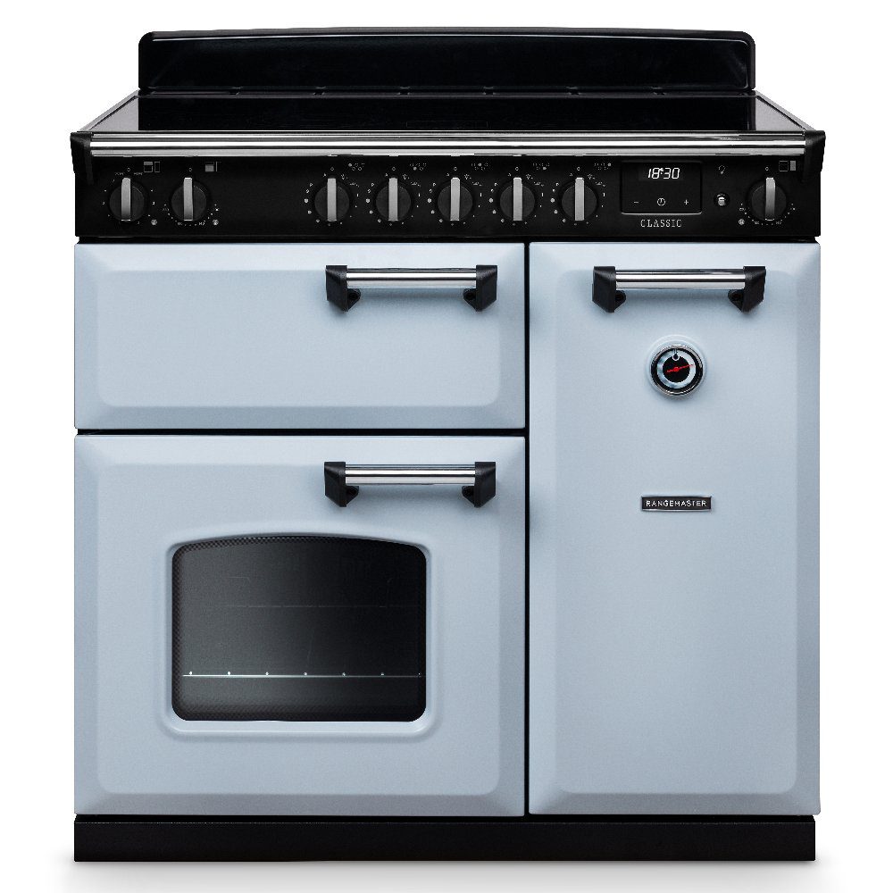 Rangemaster  Classic 90cm Induction Range Cooker Chrome Trim 14178 CL90EIPMSB/CM1 - Misty Blue