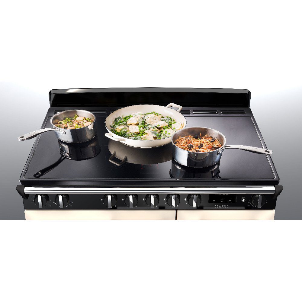 Rangemaster Classic Deluxe 90cm Induction Range Cooker Chrome Trim 14592 CLDL90EIPPCR/CM1 - Pale Cream Rangemaster Classic Deluxe 90cm Induction Range Cooker Chrome Trim 14592 CLDL90EIPPCR/CM1 - Pale Cream