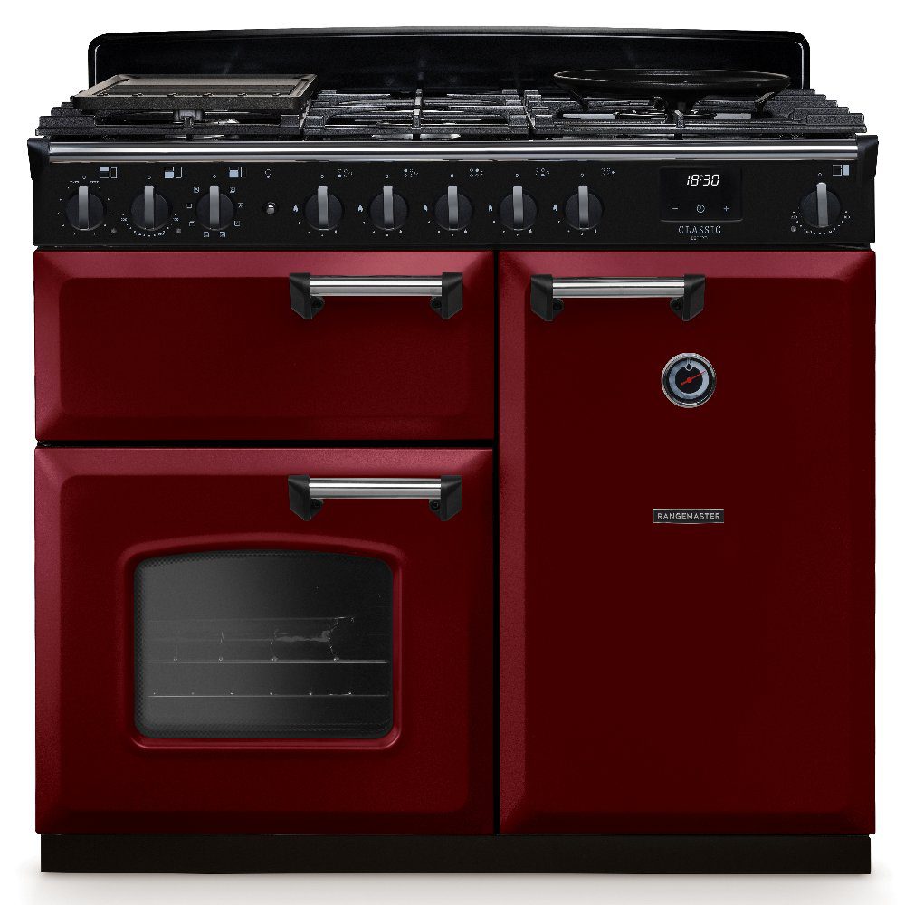 Rangemaster  Classic Deluxe 100cm Dual Fuel Range Cooker Chrome Trim 14645 CLDL100DFPBOR/CM1 - Bordeaux