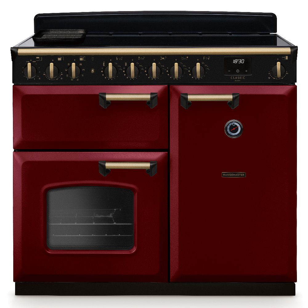 Rangemaster  Classic Deluxe 100cm Induction Range Cooker Antique Brass Trim 18315 CLDL100EIPBOR/AB1 - Bordeaux