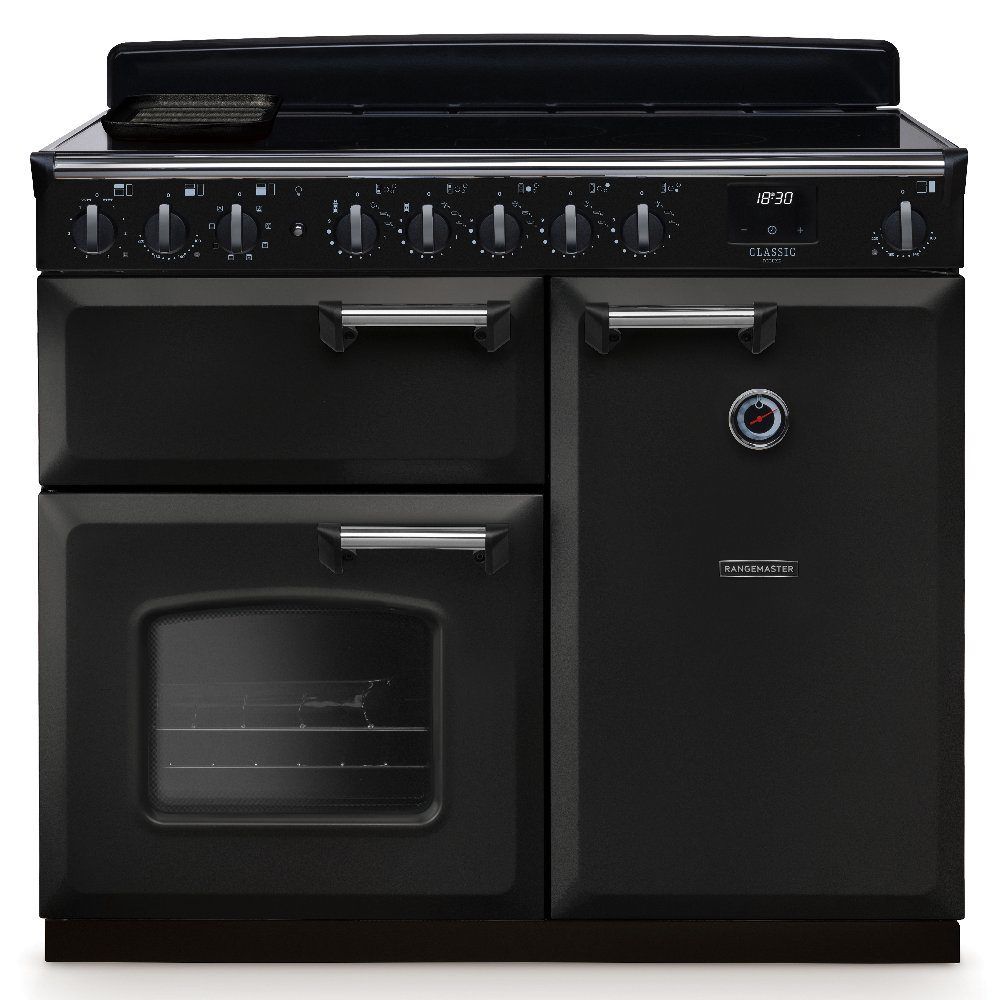 Rangemaster  Classic Deluxe 100cm Induction Range Cooker Chrome Trim 14673 CLDL100EIPCBL/CM1 - Charcoal Black