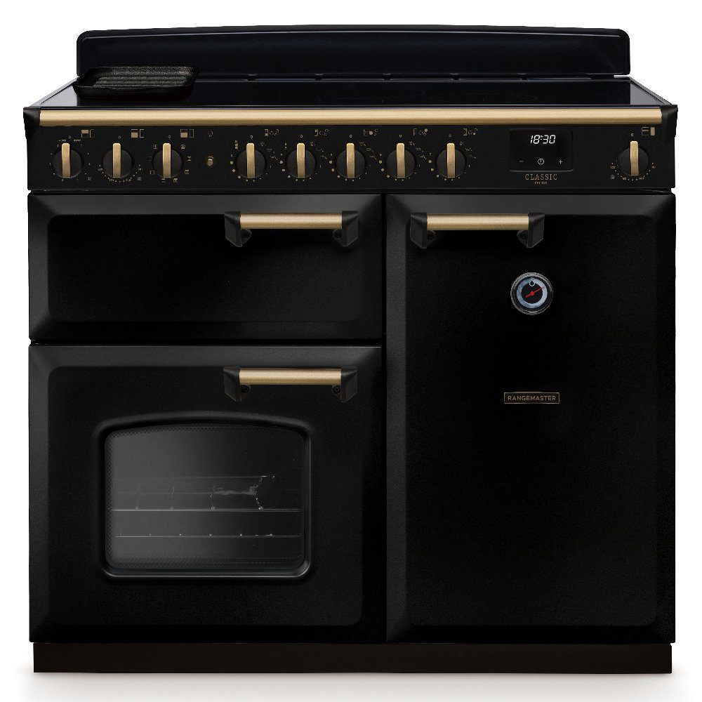 Rangemaster  Classic Deluxe 100cm Induction Range Cooker Antique Brass Trim 18309 CLDL100EIPGBL/AB1 - Black