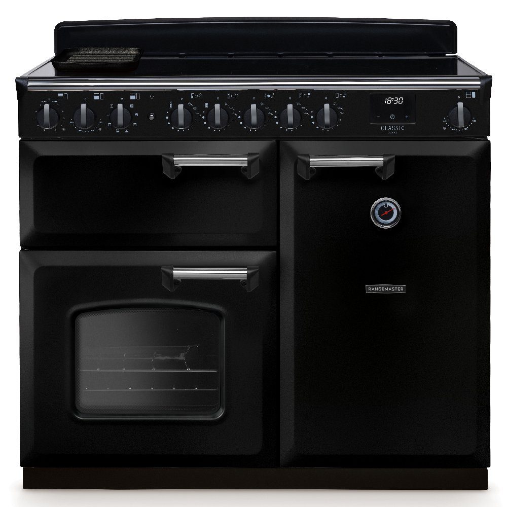 Rangemaster  Classic Deluxe 100cm Induction Range Cooker Chrome Trim 14672 CLDL100EIPGBL/CM1 - Black