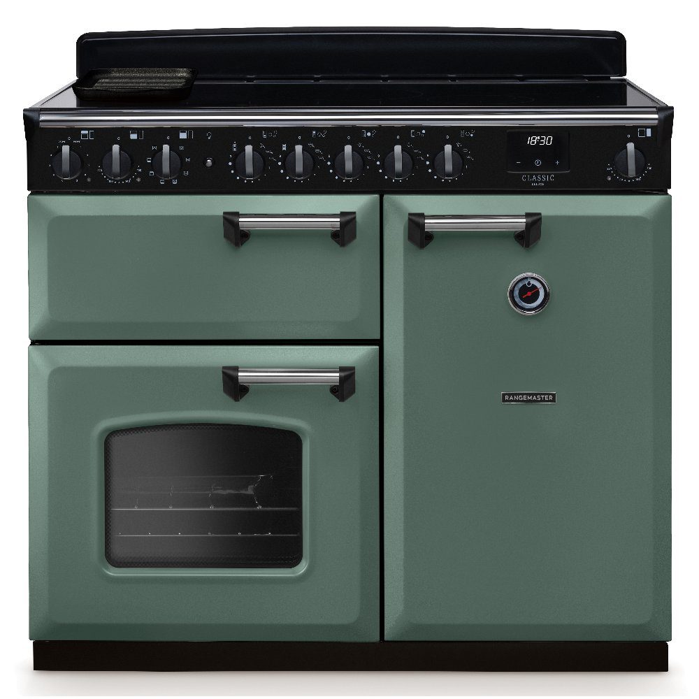 Rangemaster  Classic Deluxe 100cm Induction Range Cooker Chrome Trim 14675 CLDL100EIPMGR/CM1 - Mineral Green