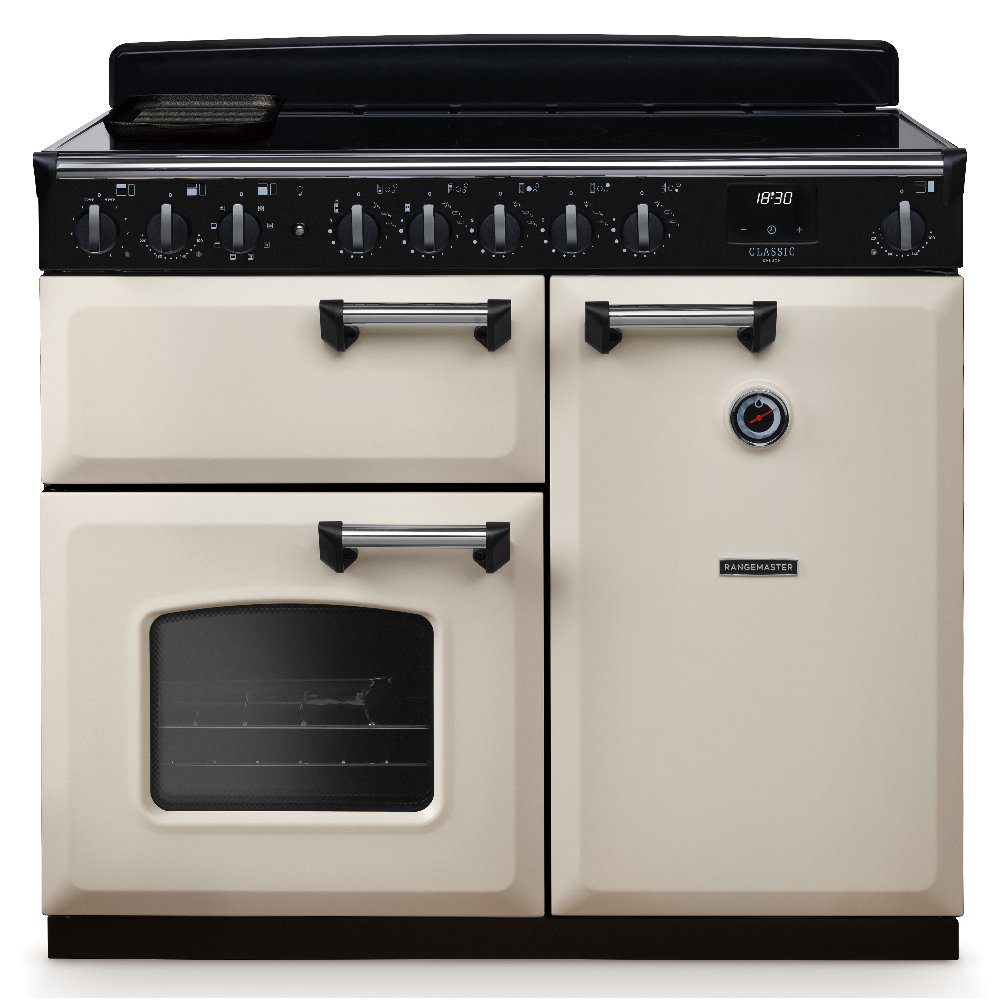 Rangemaster  Classic Deluxe 100cm Induction Range Cooker Chrome Trim 14677 CLDL100EIPPCR/CM1 - Pale Cream