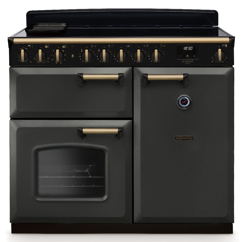 Rangemaster  Classic Deluxe 100cm Induction Range Cooker Antique Brass Trim 18311 CLDL100EIPSLT/AB1 - Slate
