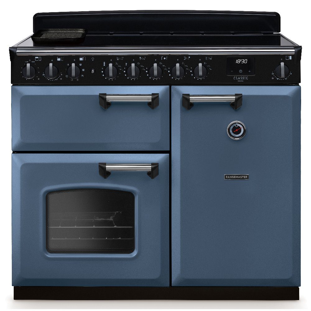 Rangemaster  Classic Deluxe 100cm Induction Range Cooker Chrome Trim 14676 CLDL100EIPSTB/CM1 - Stone Blue