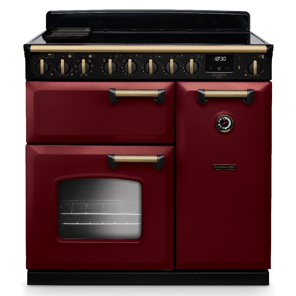 Rangemaster  Classic Deluxe 90cm Induction Range Cooker Antique Brass Trim 18281 CLDL90EIPBOR/AB1 - Bordeaux