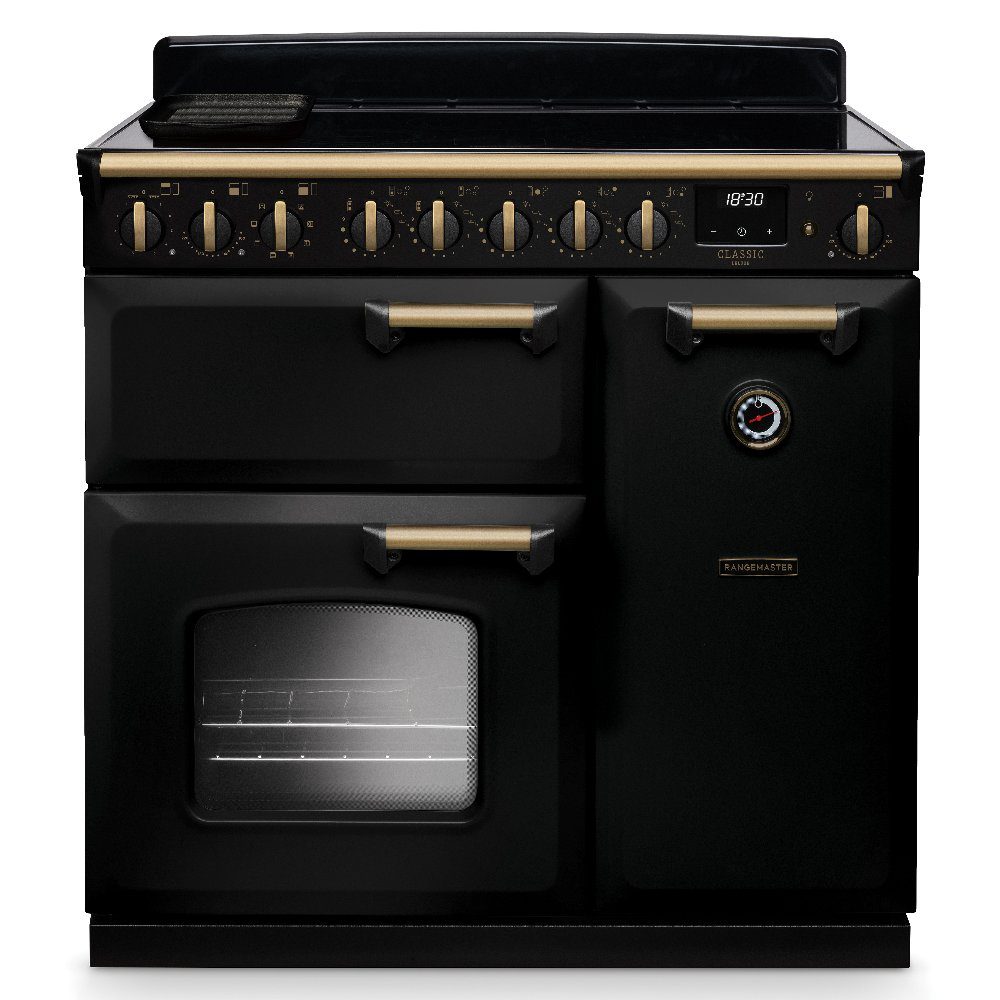 Rangemaster  Classic Deluxe 90cm Induction Range Cooker Antique Brass Trim 18275 CLDL90EIPGBL/AB1 - Black