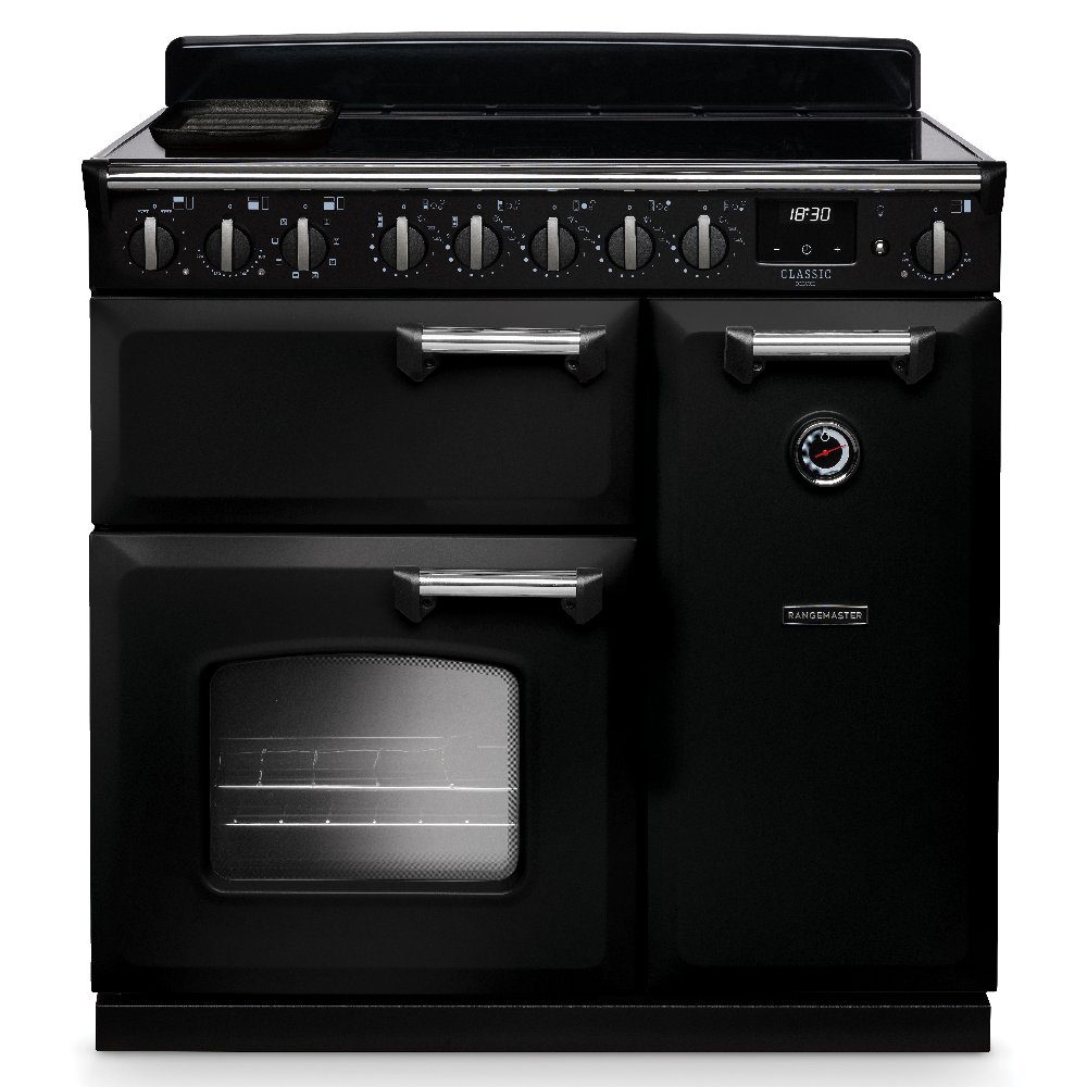 Rangemaster  Classic Deluxe 90cm Induction Range Cooker Chrome Trim 14587 CLDL90EIPGBL/CM1 - Black