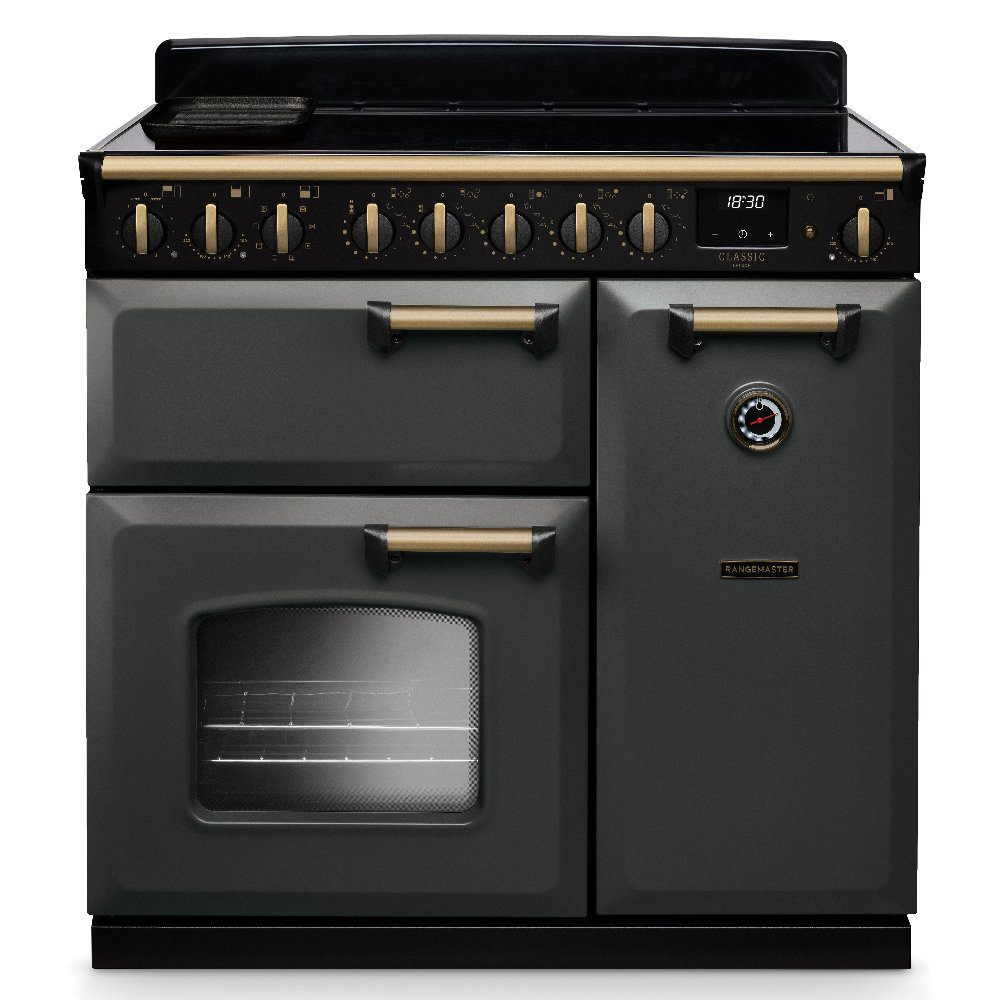 Rangemaster  Classic Deluxe 90cm Induction Range Cooker Antique Brass Trim 18277 CLDL90EIPSLT/AB1 - Slate