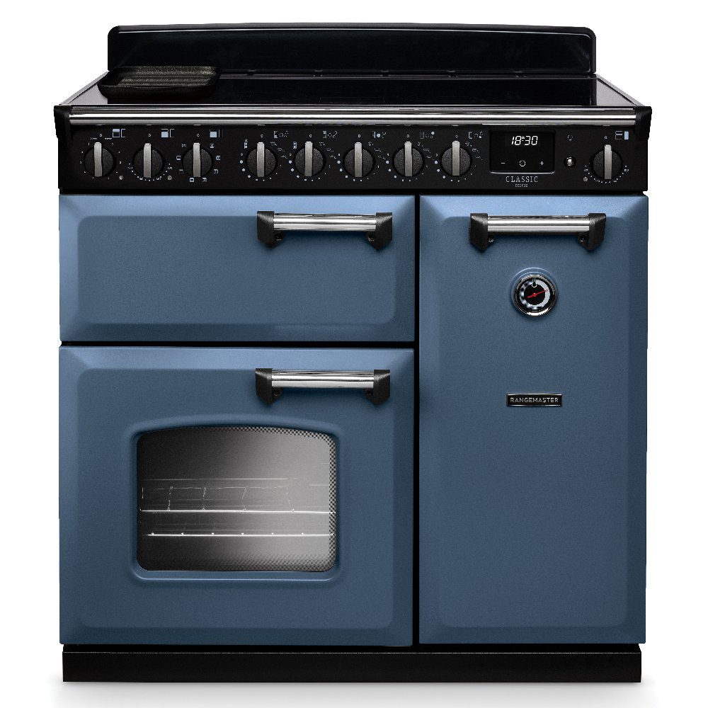 Rangemaster  Classic Deluxe 90cm Induction Range Cooker Chrome Trim 14591 CLDL90EIPSTB/CM1 - Stone Blue