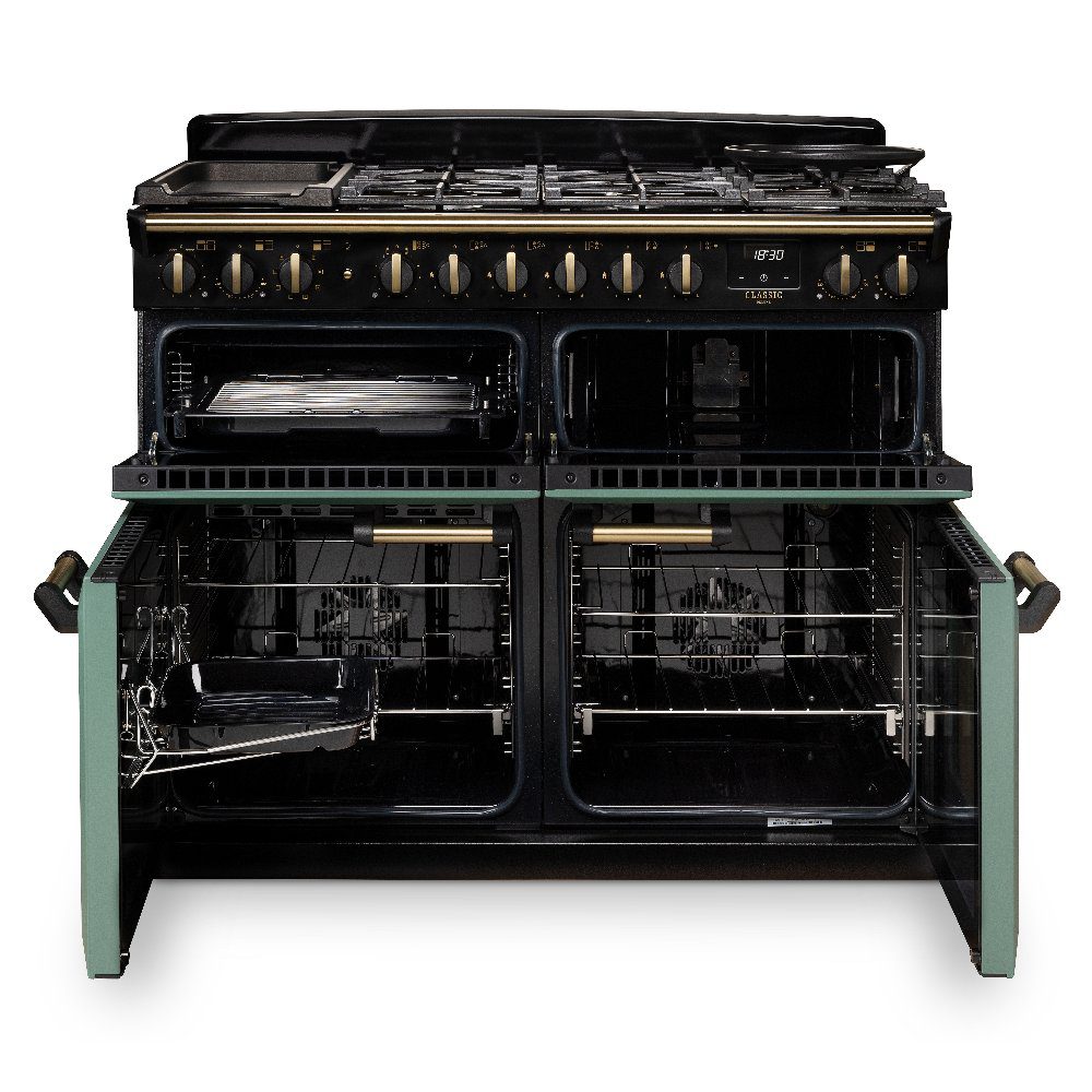 Rangemaster Classic Deluxe BC 110cm Dual Fuel Range Cooker Antique Brass Trim 18363 CLDLB110DFPGBL/AB1 - Black Rangemaster Classic Deluxe BC 110cm Dual Fuel Range Cooker Antique Brass Trim 18363 CLDLB110DFPGBL/AB1 - Black