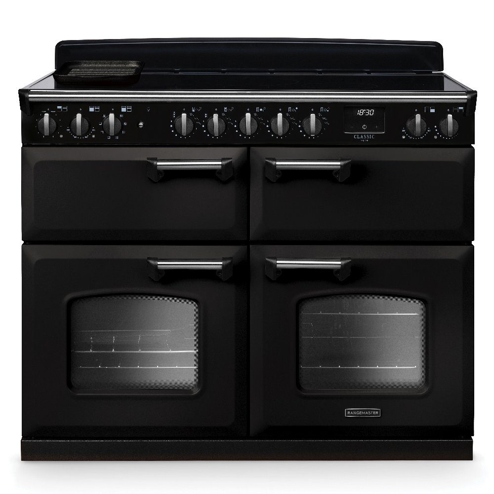 Rangemaster  Classic Deluxe BC 110cm Induction Range Cooker Chrome Trim 14926 CLDLB110EIPCBL/CM1 - Charcoal Black
