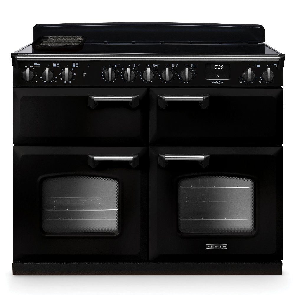Rangemaster  Classic Deluxe BC 110cm Induction Range Cooker Chrome Trim 14925 CLDLB110EIPGBL/CM1 - Black