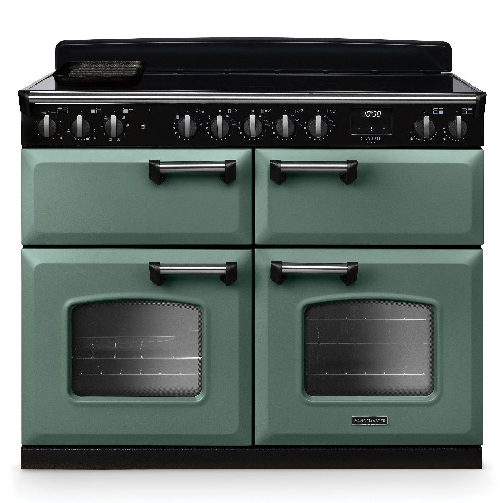 Rangemaster  Classic Deluxe BC 110cm Induction Range Cooker Chrome Trim 14928 CLDLB110EIPMGR/CM1 - Mineral Green
