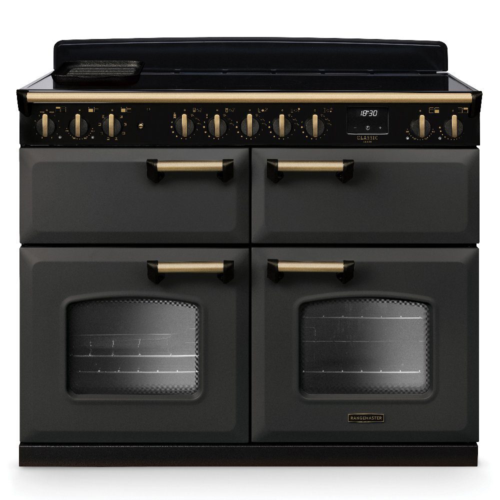 Rangemaster  Classic Deluxe BC 110cm Induction Range Cooker Antique Brass Trim 18385 CLDLB110EIPSLT/AB1 - Slate