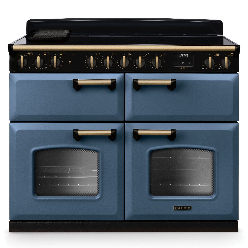 Rangemaster  Classic Deluxe BC 110cm Induction Range Cooker Antique Brass Trim 18387 CLDLB110EIPSTB/AB1 - Stone Blue