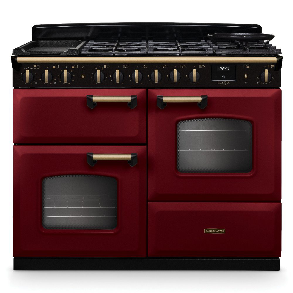 Rangemaster  Classic Deluxe OC 110cm Dual Fuel Range Cooker Antique Brass Trim 18329 CLDLO110DFPBOR/AB1 - Bordeaux