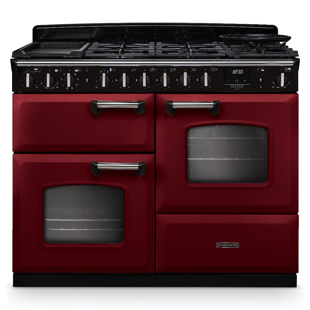 Rangemaster  Classic Deluxe OC 110cm Dual Fuel Range Cooker Chrome Trim 14713 CLDLO110DFPBOR/CM1 - Bordeaux