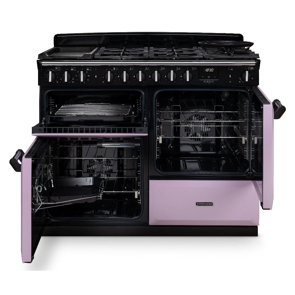 Rangemaster Classic Deluxe OC 110cm Dual Fuel Range Cooker Chrome Trim 14706 CLDLO110DFPGBL/CM1 - Black Rangemaster Classic Deluxe OC 110cm Dual Fuel Range Cooker Chrome Trim 14706 CLDLO110DFPGBL/CM1 - Black