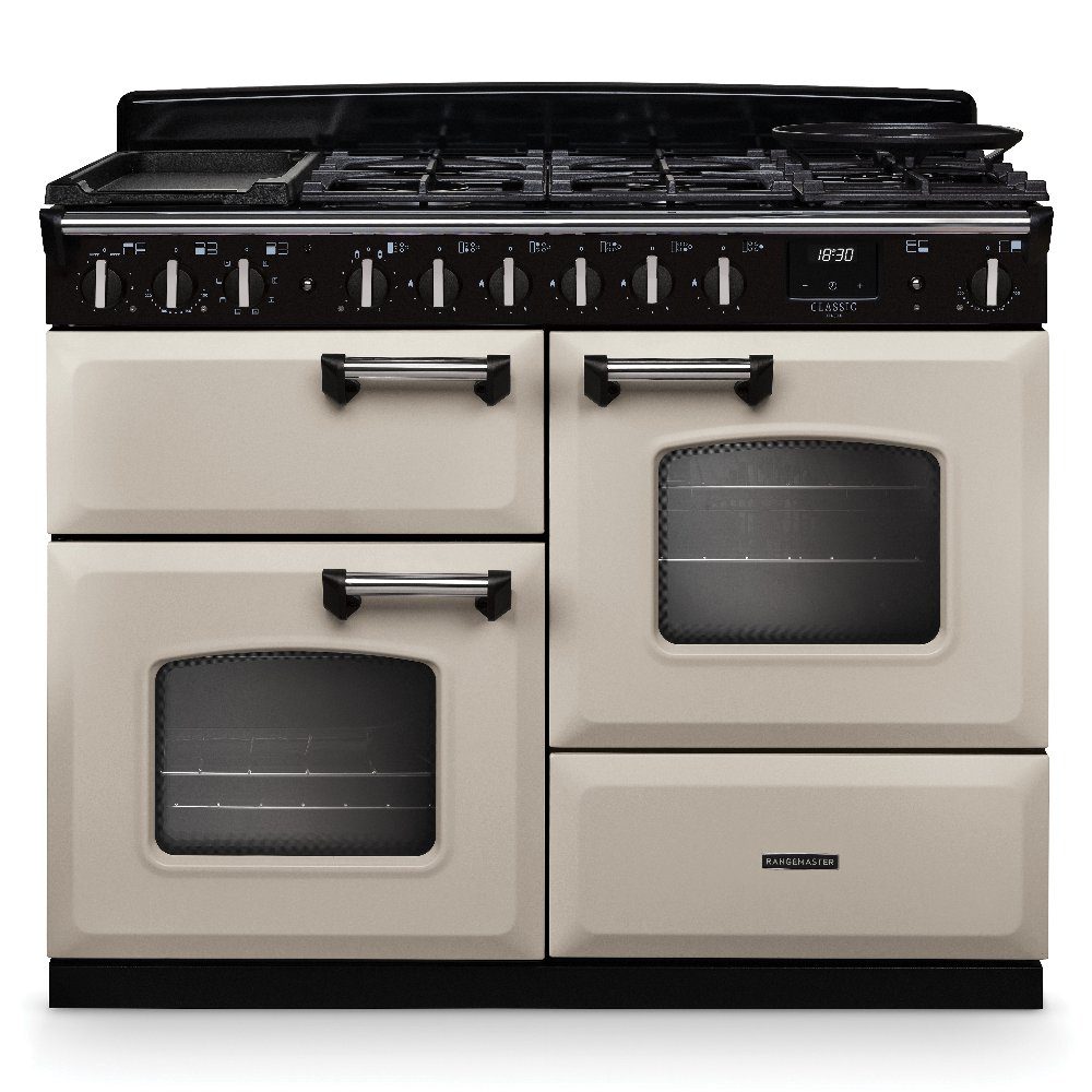 Rangemaster  Classic Deluxe OC 110cm Dual Fuel Range Cooker Chrome Trim 14711 CLDLO110DFPPCR/CM1 - Pale Cream
