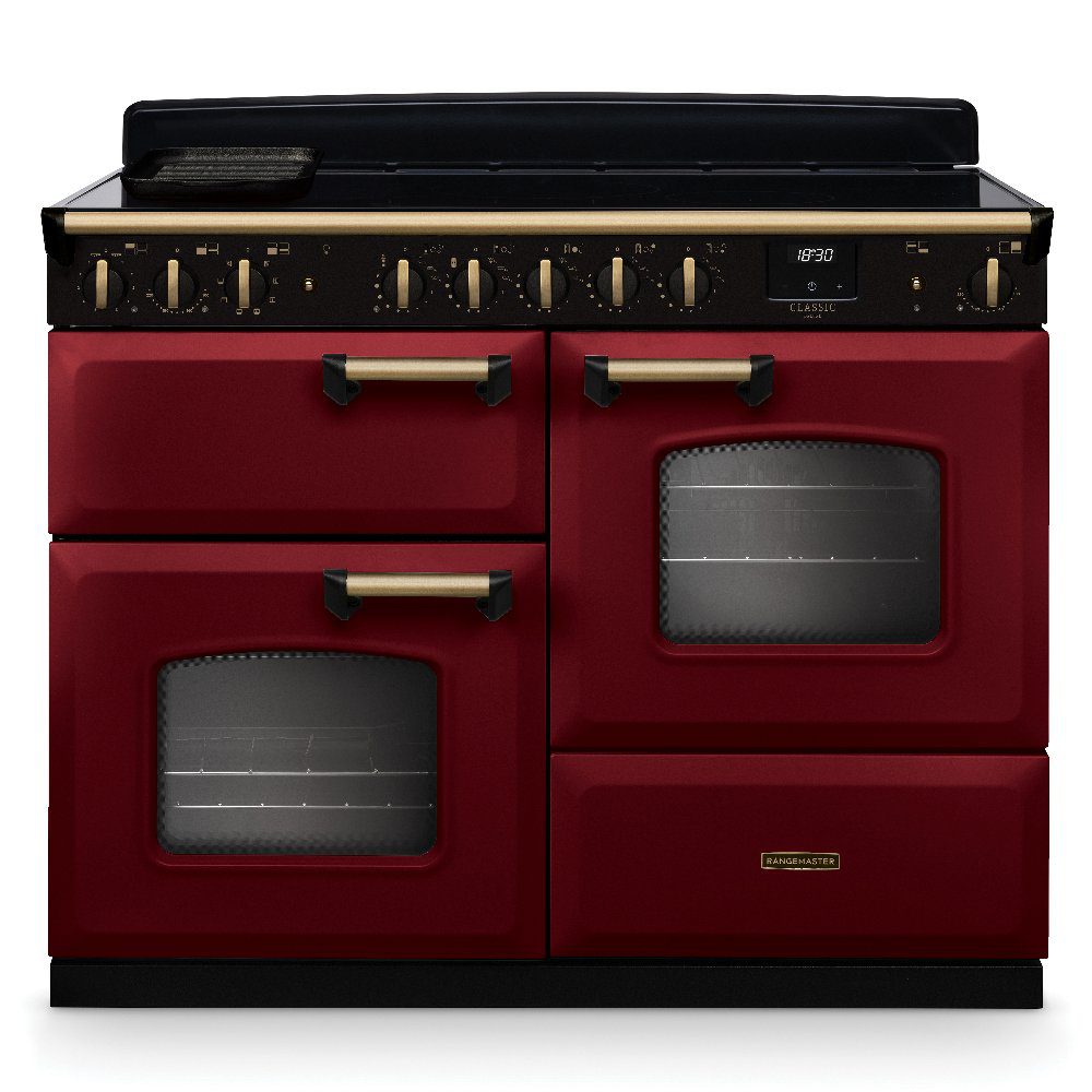 Rangemaster  Classic Deluxe OC 110cm Induction Range Cooker Antique Brass Trim 18349 CLDLO110EIPBOR/AB1 - Bordeaux