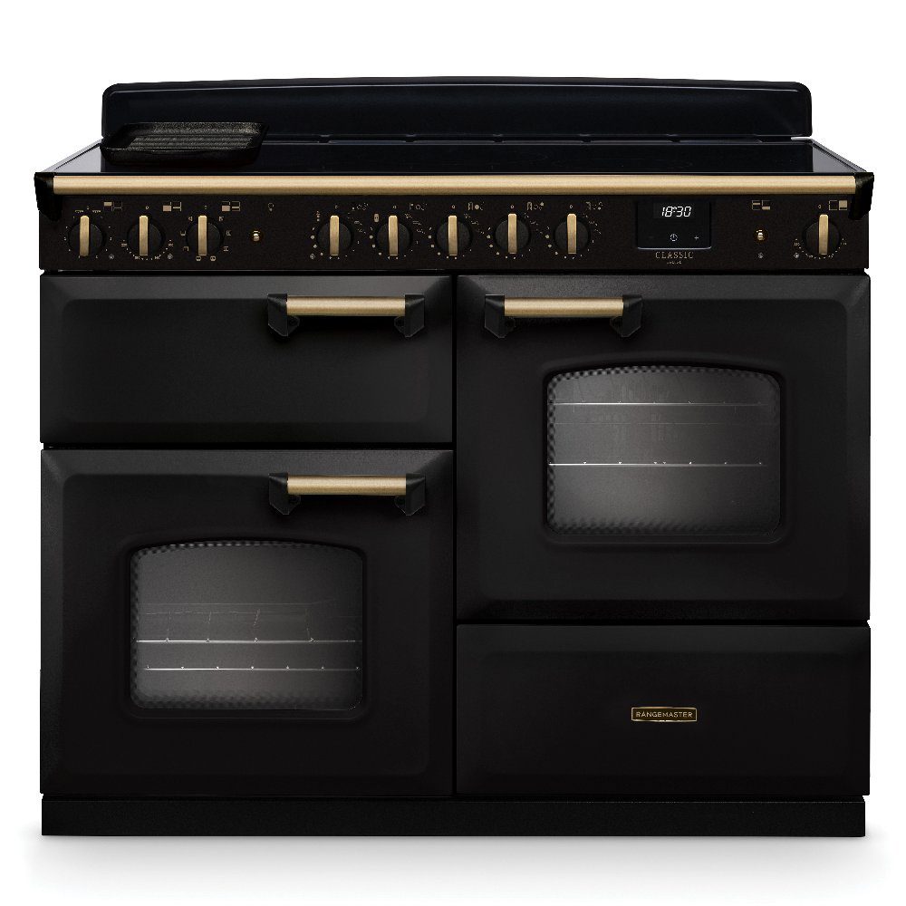 Rangemaster  Classic Deluxe OC 110cm Induction Range Cooker Antique Brass Trim 18344 CLDLO110EIPCBL/AB1 - Charcoal Black