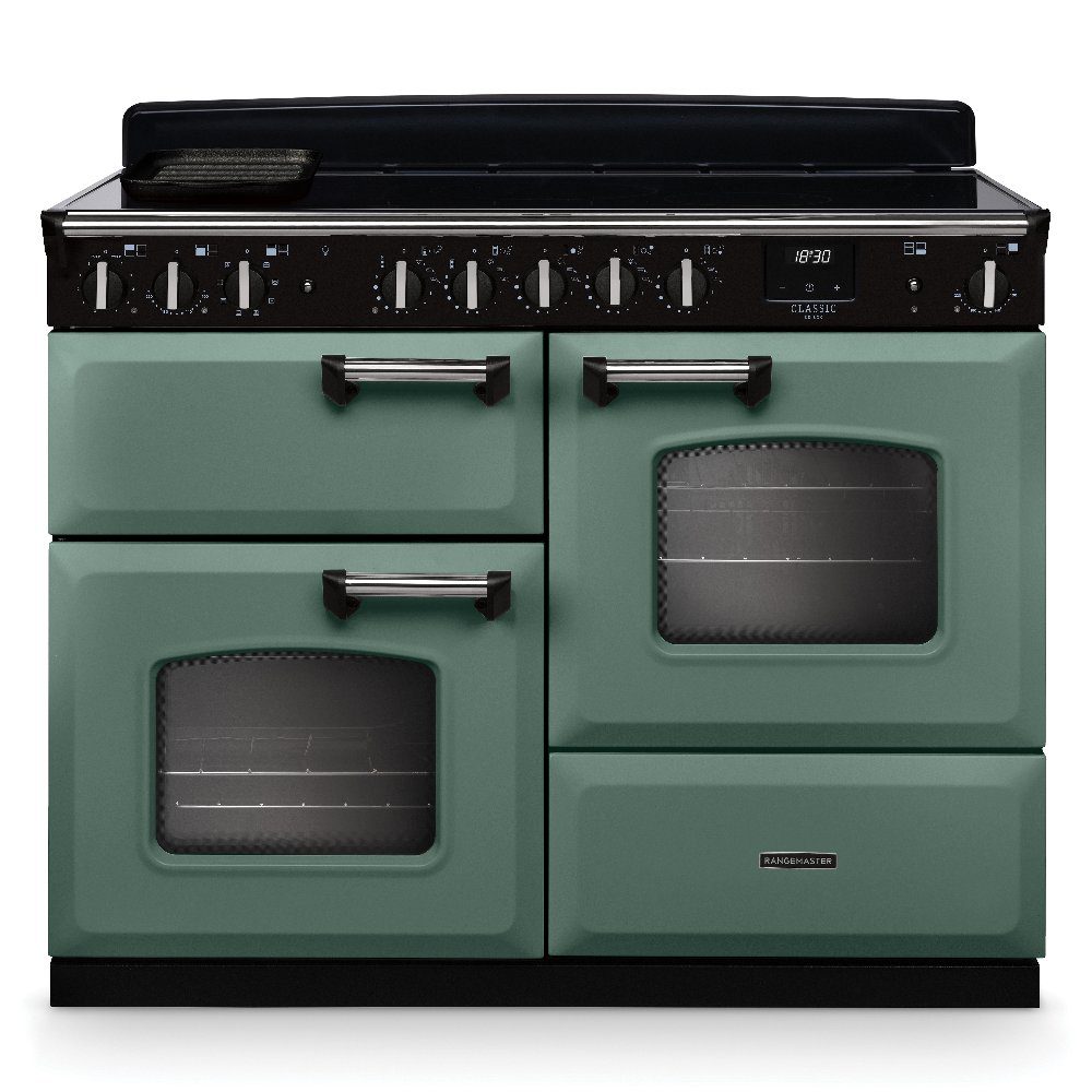 Rangemaster  Classic Deluxe OC 110cm Induction Range Cooker Chrome Trim 14760 CLDLO110EIPMGR/CM1 - Mineral Green