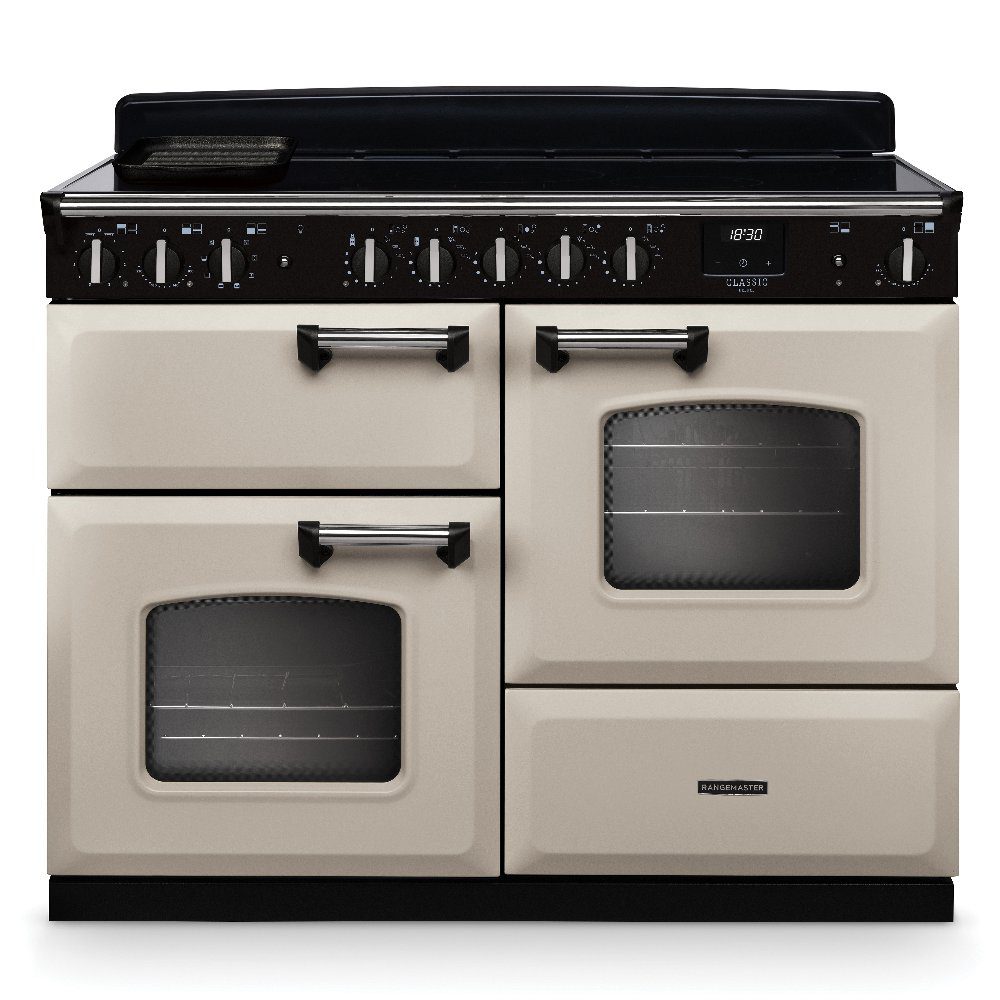 Rangemaster  Classic Deluxe OC 110cm Induction Range Cooker Antique Brass Trim 18348 CLDLO110EIPPCR/AB1 - Pale Cream