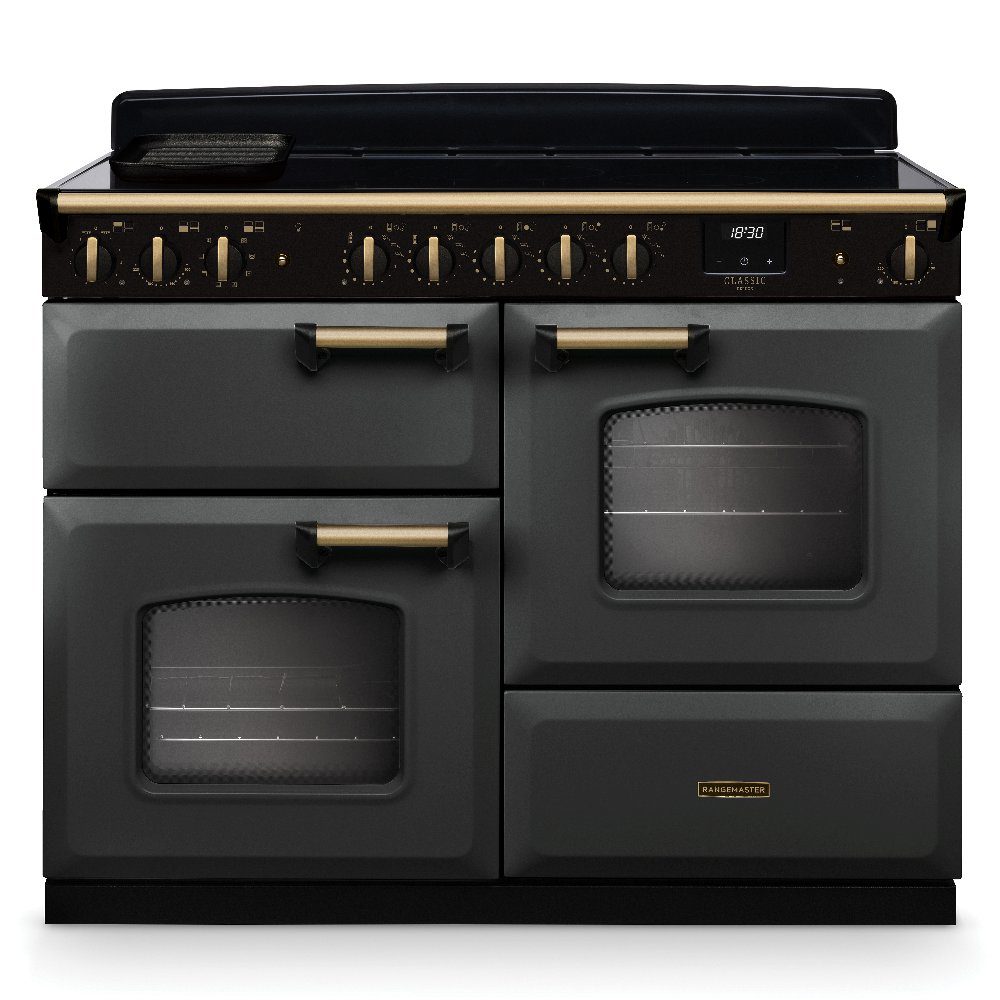 Rangemaster  Classic Deluxe OC 110cm Induction Range Cooker Antique Brass Trim 18345 CLDLO110EIPSLT/AB1 - Slate