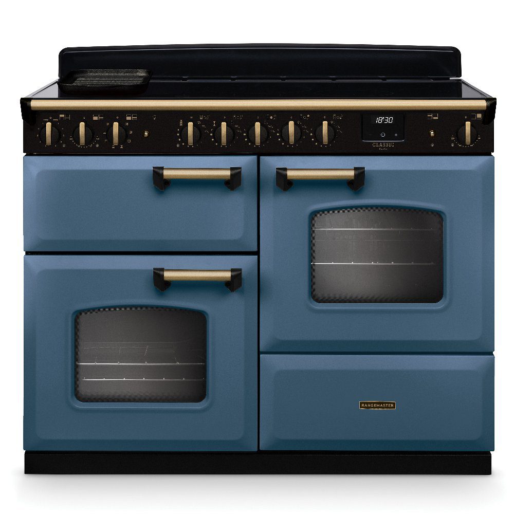 Rangemaster  Classic Deluxe OC 110cm Induction Range Cooker Antique Brass Trim 18347 CLDLO110EIPSTB/AB1 - Stone Blue