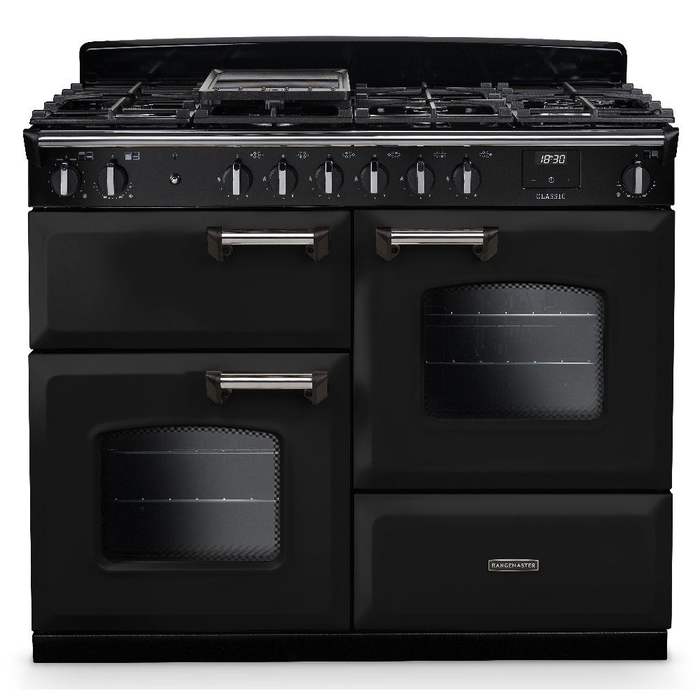 Rangemaster  Classic 110cm OC Dual Fuel Range Cooker Chrome Trim 14215 CLO110DFPGBL/CM1 - Black