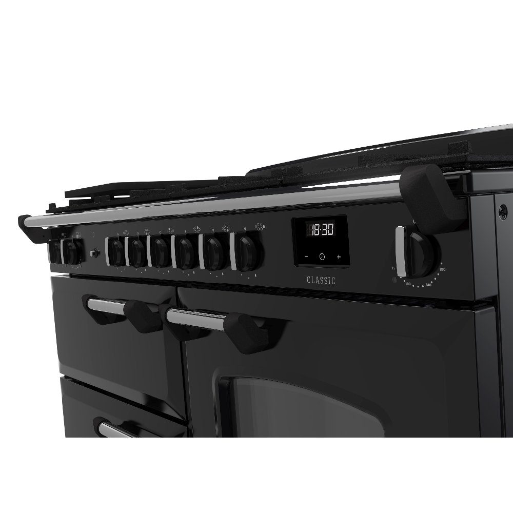 Rangemaster Classic 110cm OC Dual Fuel Range Cooker Chrome Trim 14215 CLO110DFPGBL/CM1 - Black Rangemaster Classic 110cm OC Dual Fuel Range Cooker Chrome Trim 14215 CLO110DFPGBL/CM1 - Black