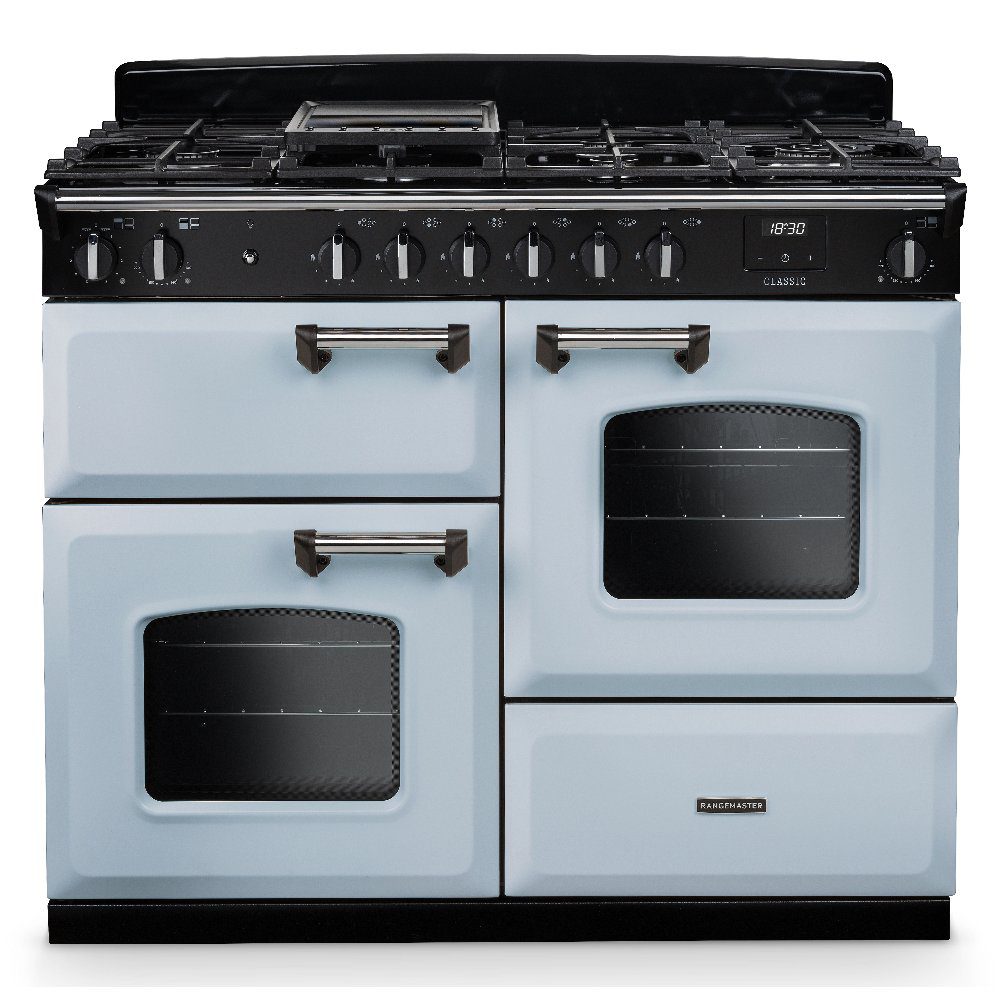 Rangemaster  Classic 110cm OC Dual Fuel Range Cooker Chrome Trim 14218 CLO110DFPMSB/CM1 - Misty Blue